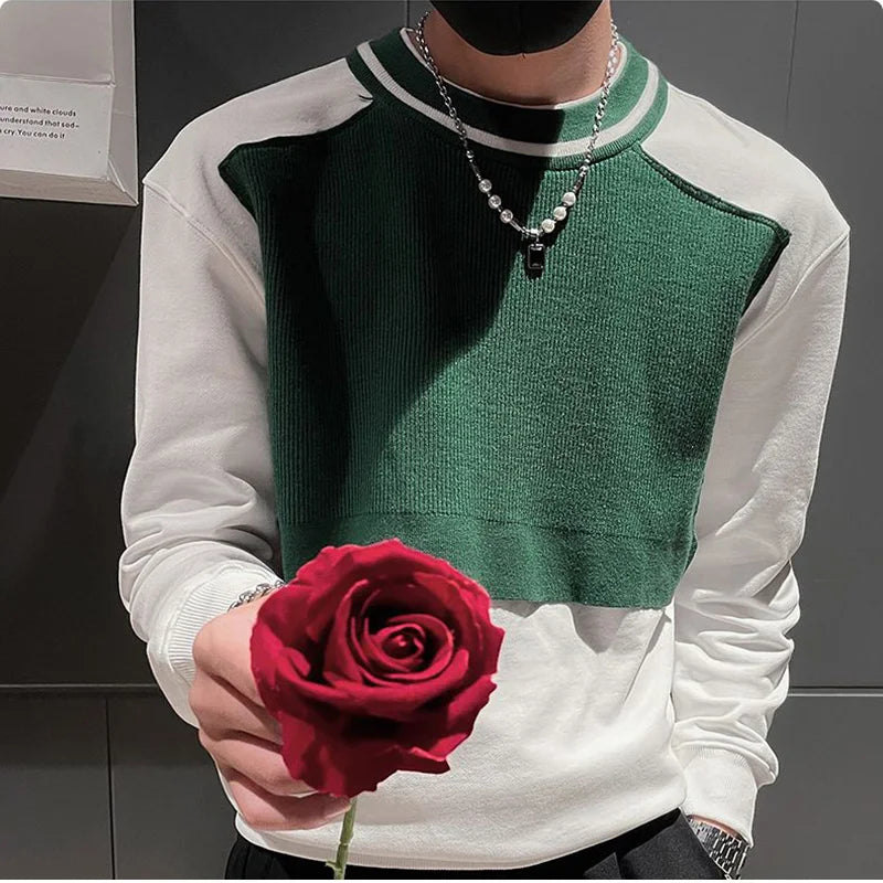 Solvbao  -  Fashion Spliced Loose Casual Color T-Shirt Men's Clothing Autumn New Oversized Korean Pullovers Tops All-match Tee Shirt