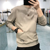 Solvbao  -  Fashion Printed Button Letter Pockets Casual T-Shirt Men Clothing Autumn New Loose Korean Pullovers All-match Tee Shirt