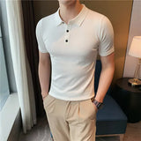 Solvbao  -    Summer New Men Short Sleeve Solid Polos Knitted T-Shirt Male British Style Slim Fit Business Formal Shirts L33