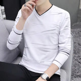 Solvbao  -  Fashion V-Neck Loose Korean Printed T-Shirt Men's Clothing Spring New Casual Pullovers Long Sleeve All-match Tee Shirt