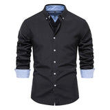 Solvbao  -  New Autumn Long Sleeve Oxford Men's Shirts 70% Cotton Solid Color Social Shirts for Men Designer Clothes Turn-down Collar Blouse