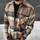 Solvbao Business Casual Plaid Print Wool Shirt Jacket Men  Spring Single Breasted Lapel Top Autumn Pocket Patchwork T-shirt Cardigan