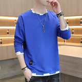 Solvbao  -  Fashion O-Neck Solid Color Spliced All-match T-Shirt Men Clothing Autumn New Casual Pullovers Long Sleeve Korean Tee Shirt