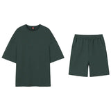 Solvbao  -  Short Summer Sleeve T-Shirt O-neck Three Quarter Sleeve Tops + Korean Fashion Loose Sports Shorts Green Two Piece Set Y8120