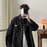 Solvbao -   Fashion Men Spring Autumn Long Sleeve Pocket Shirts Mens Streetwear Oversized Shirts Male Button Up Baggy Blouses H762