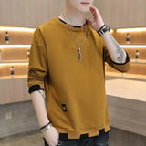 Solvbao  -  Fashion O-Neck Solid Color Spliced All-match T-Shirt Men Clothing Autumn New Casual Pullovers Long Sleeve Korean Tee Shirt