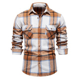 Solvbao  -   Fashion Autumn Long Sleeve Men's Shirt Plaid Turn-down Collar Double Pockets Blouse Designer Clothes Social Shirts For Men