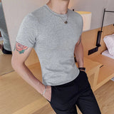 Solvbao -  Summer New Men Fitness Short Sleeve Leisure Round Collar Slim Fit T-shirts Male Fashion Korean Solid Color Tops Shirts L18