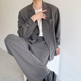 Solvbao  -  Notched Menswear Single Breasted Long Sleeve Shirts And Casual Wide Leg Straight Pants Tide New Two Pieces Set 2D0830