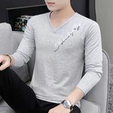 Solvbao  -  Fashion V-Neck All-match Diamonds T-Shirt Men's Clothing Autumn New Oversized Casual Pullovers Tops Loose Korean Tee Shirt