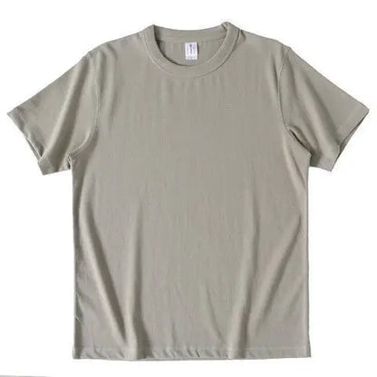 Solvbao  -  Summer Japanese Heavy Cotton T-shirt Men's Brushed Round Neck Thick Cotton Short-sleeved Khaki T-shirt