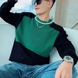 Solvbao  -  Fashion Spliced Loose Casual Color T-Shirt Men's Clothing Autumn New Oversized Korean Pullovers Tops All-match Tee Shirt