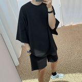 Solvbao  -  Short Summer Sleeve T-Shirt O-neck Three Quarter Sleeve Tops + Korean Fashion Loose Sports Shorts Green Two Piece Set Y8120