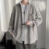 Solvbao -  Spring Autumn Fashion Trends Men's Waffle Shirt Loose Fit Long Sleeve  Top Male Outerwear Hong Kong Style Student Clothing