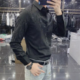 Solvbao  -  Fashion Lapel Button Long Sleeve Diamonds Shirts Men's Clothing Autumn Winter Oversized Casual Tops All-match Shirt