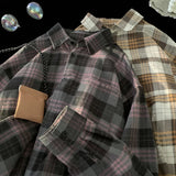 Solvbao  -  Korean Street Plaid Shirt Coat Men's Long Sleeve Turn Down Collar Casual Shirts Vintage College Style Unisex Fashion Clothing