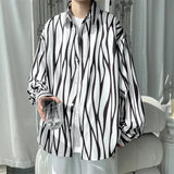 Solvbao  -  Men's Long Sleeve Striped Shirts Spring New Korean Button Up Shirt Unisex Fashion Casual Oversize Blouse Printed Clothing