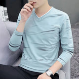 Solvbao  -  Fashion V-Neck Loose Korean Printed T-Shirt Men's Clothing Spring New Casual Pullovers Long Sleeve All-match Tee Shirt