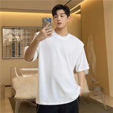 Solvbao  -  Spring New Men's Casual Solid Colour T-shirt Korean Style Simple Shoulder Pad Design Fashionable Slim Round Neck Tops