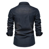 Solvbao  -  Spring Long Sleeve Men's Denim Shirt High Quality Cotton Elastic Casual Slim Fit Streetwear Clothing Cowboy Shirts Men Black