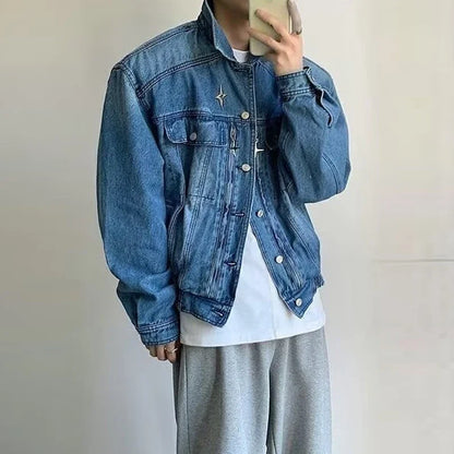 Solvbao  -  Fashion Lapel Button Solid Denim Shirts Coats Men Spring  Autumn Jean Coat New Men's Long Sleeve Denim Jackets Clothing