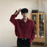 Solvbao  -  Double Collar Long Sleeve Shirt Men White Shirt Vintage Wine Red Shirts Men Korean Comfortable Blouse Casual Loose Lapel Shirt