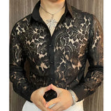 Solvbao  -  Men's Slim Fit Shirt Spring Semi Transparent Long Sleeved Shirt Men Nightclub Sexy Casual Social Party Tuxedo Stage Singer Shirt