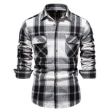 Solvbao  -   Fashion Autumn Long Sleeve Men's Shirt Plaid Turn-down Collar Double Pockets Blouse Designer Clothes Social Shirts For Men