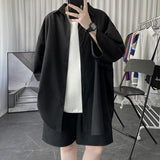 Solvbao  -  Told Tale Oversized Men's Shirts Black/White Harajuku Men Seven Sleeves Casual Shirt Tops Summer Daily Streetwear Man Blouse