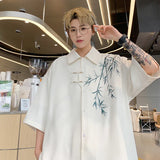 Solvbao  -  Bamboo Embroidery Shirts Men Summer Male Handsome Chic Fashion Ins High Street Half-sleeve Cool Casual Baggy New Shirt 5XL-M