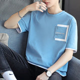 Solvbao  -  Fashion O-Neck Spliced Pockets Letter T-Shirt Men's Clothing Summer New Oversized Casual Pullovers Korean Tee Shirt