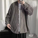 Solvbao -  Spring Autumn Fashion Trends Men's Waffle Shirt Loose Fit Long Sleeve  Top Male Outerwear Hong Kong Style Student Clothing