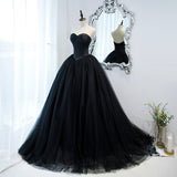 Solvbao Black Sweetheart Tulle Long Evening Dress, Black Sweet 16 Gowns