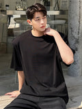 Solvbao  -  Spring New Men's Casual Solid Colour T-shirt Korean Style Simple Shoulder Pad Design Fashionable Slim Round Neck Tops