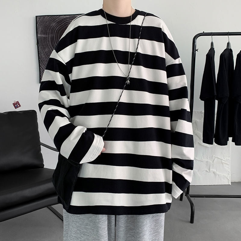 Solvbao Harajuku Striped T shirts For Men Oversized Tees Man Casual Long Sleeve Tshirt Woman Loose Pullovers Tops 5XL