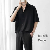 Solvbao  -  Ice Silk Short-sleeved Shirts Men's Non-ironing Drape Solid Color Five-quarter Sleeve Shirt Oversized All-match Loose T-shirt