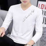 Solvbao  -  Fashion V-Neck All-match Diamonds T-Shirt Men's Clothing Autumn New Oversized Casual Pullovers Tops Loose Korean Tee Shirt