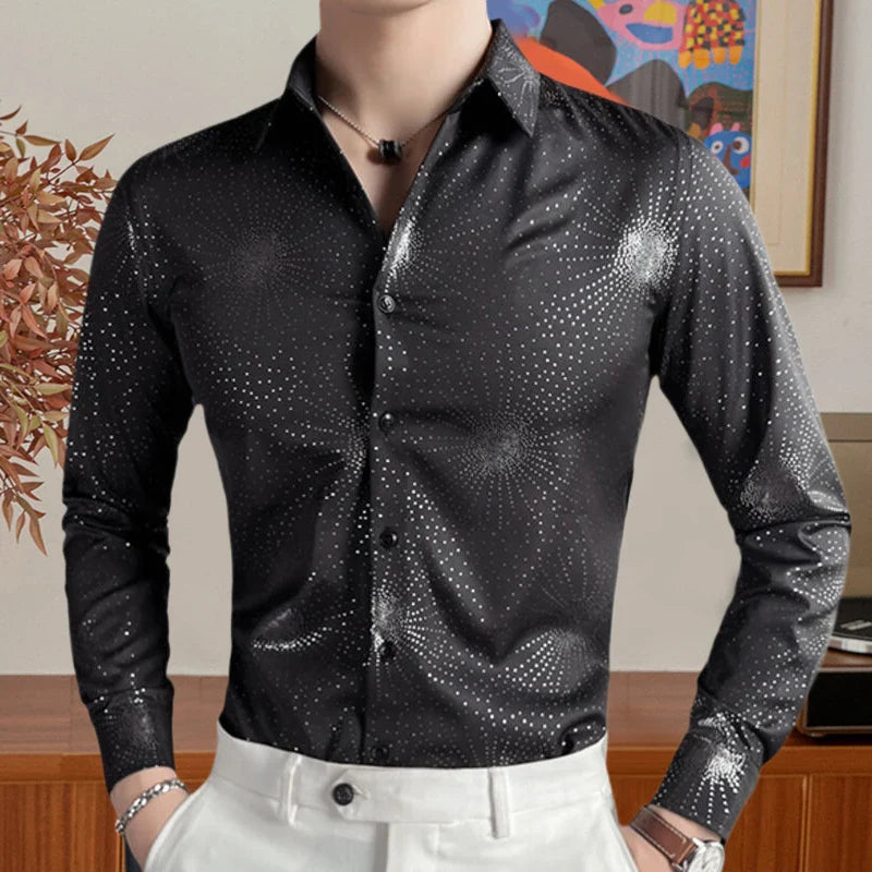 Solvbao Shiny Hot Diamond Shirt Men Long-sleeved Slim Casual Bottoming Shirt Nightclub Clothing Social Party Stage Singer Chemise Homme