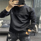 Solvbao  -  Stylish Solid Color Letter Embroidery Korean T-Shirt Men's Clothing Autumn New Oversized Casual Pullovers Loose Tee Shirt