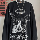 Solvbao Men Long Sleeve T-Shirts Autumn Print Gothic Vintage Ulzzang Cozy High Street Streetwear Trendy Baggy Korean Version Harajuku Bf