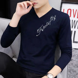 Solvbao  -  Fashion V-Neck All-match Diamonds T-Shirt Men's Clothing Autumn New Oversized Casual Pullovers Tops Loose Korean Tee Shirt