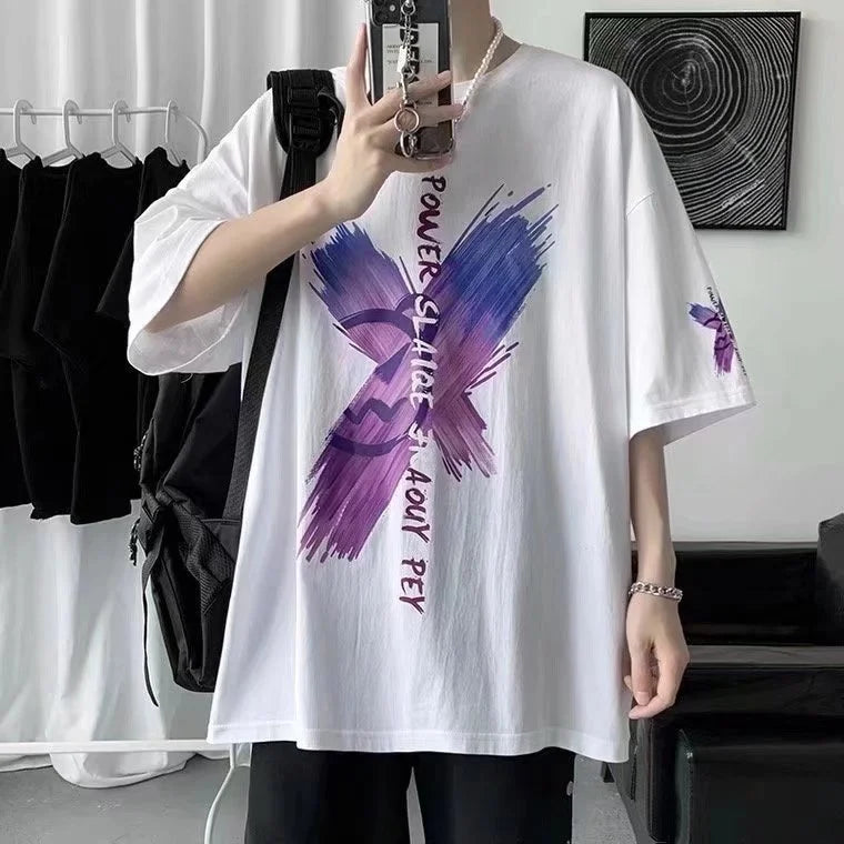 Solvbao  -  Men's Oversized T-shirts Loose Summer Y2k Tops Clothes Pure Cotton Streetwear Harajuku Short Sleeve Tee T Shirt Surprise Price