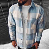 Solvbao Business Casual Plaid Print Wool Shirt Jacket Men  Spring Single Breasted Lapel Top Autumn Pocket Patchwork T-shirt Cardigan