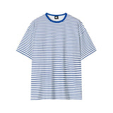 Solvbao  -  Men Summer New Korean Striped Short Sleeve T-shirt Men's Loose Round Neck Tee Shirts Male Cotton Casual Clothes Tops V29