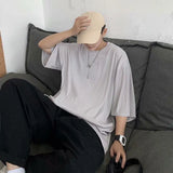 Solvbao  -  Summer Ice Silk Solid Color T-Shirt Casual White Quick Dry O-neck Short Sleeve Harajuku High Street Comfortable Half Sleeve Tee