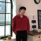 Solvbao  -  Double Collar Long Sleeve Shirt Men White Shirt Vintage Wine Red Shirts Men Korean Comfortable Blouse Casual Loose Lapel Shirt