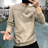 Solvbao  -  Fashion Printed Button Letter Pockets Casual T-Shirt Men Clothing Autumn New Loose Korean Pullovers All-match Tee Shirt