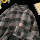 Solvbao  -  Korean Street Plaid Shirt Coat Men's Long Sleeve Turn Down Collar Casual Shirts Vintage College Style Unisex Fashion Clothing