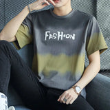 Solvbao  -  Fashion Printed O-Neck Letter Gradient T-Shirt Men's Clothing Summer New Oversized Casual Pullovers Korean Tee Shirt