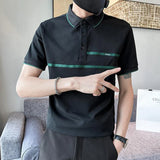 Solvbao  -  Fashion Lapel Button Spliced Loose Business Polo Shirts Men's Clothing Summer New Casual Pullovers Asymmetrical Tee Shirt